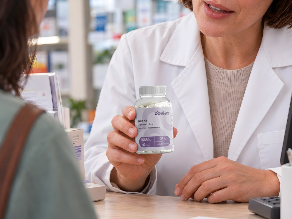 A pharmacist recommending a supplement to a customer