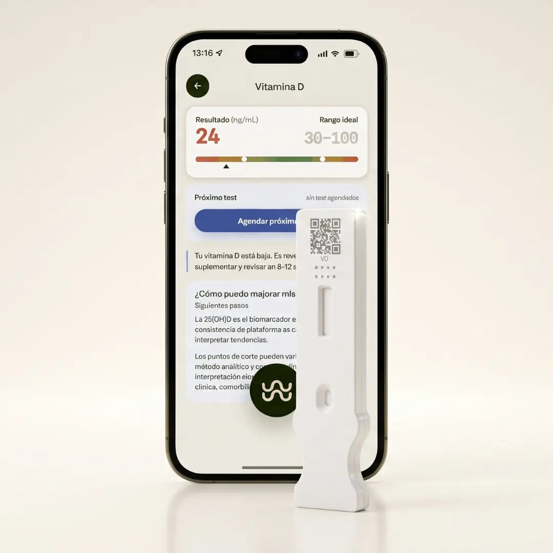 The welleo app showing a Vitamin D result next to a welleo test